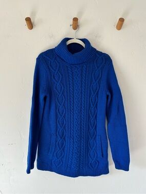 Vineyard Vines W's Cable Knit Turtleneck Wool Blend Sweater Sz Med Blue